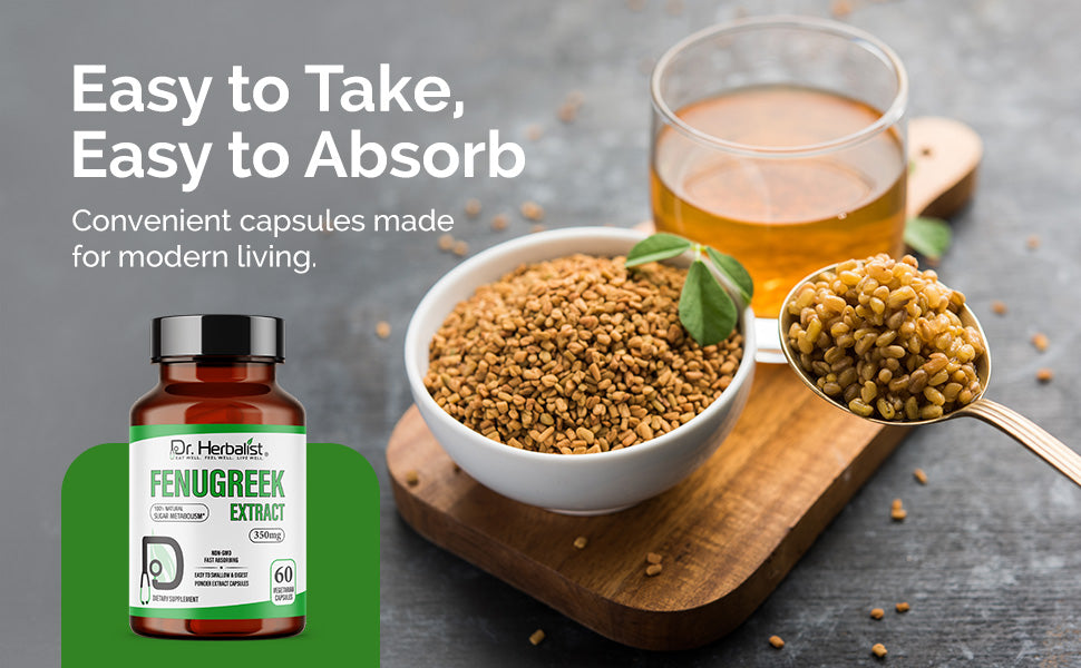 Dr. HERBALIST Fenugreek Extract Capsules 350mg - Trigonella Foenum-Graecum with Saponins & 4-Hydroxyisoleucine | Supports Digestive Comfort & Women's Wellness* | Halal, Vegan | 60ct — feature 2