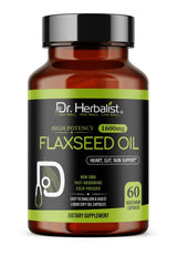 Dr. HERBALIST Flaxseed Oil Capsules 1600mg - Cold Pressed Linum Usitatissimum with ALA Omega-3 | Supports Heart Wellness Skin Vitality & Omega Nutrition* | Halal, Vegan | 60ct