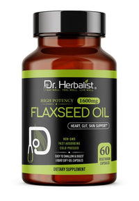 Dr. HERBALIST Flaxseed Oil Capsules 1600mg - Cold Pressed Linum Usitatissimum with ALA Omega-3 | Supports Heart Wellness Skin Vitality & Omega Nutrition* | Halal, Vegan | 60ct