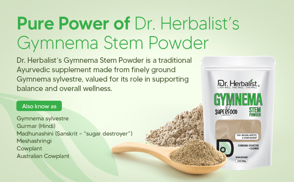 Dr. HERBALIST Gymnema Powder 200g - Pure Gymnema Sylvestre 'Sugar Destroyer' with Gymnemic Acids | Supports Metabolic Wellness* | The Taste-Blocking Test Included | Halal, Vegan — feature 2