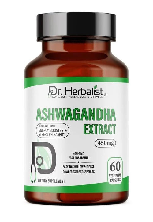 Dr. HERBALIST Ashwagandha Extract 450mg, 60 Capsules - Premium Quality, Plant-Based Supplement for